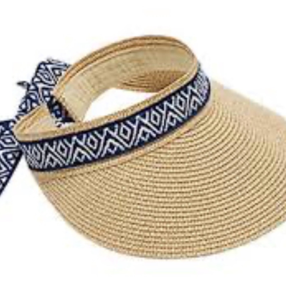 Sea &Grass Natural Straw Visor with Navy Geometric Strap